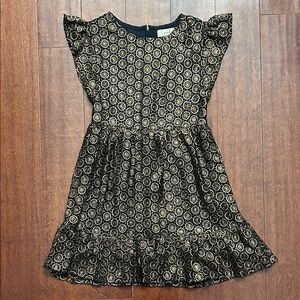 Peek Kids Occasion Dress in Black and Bronze-y Gold Circles, Size 10/XL